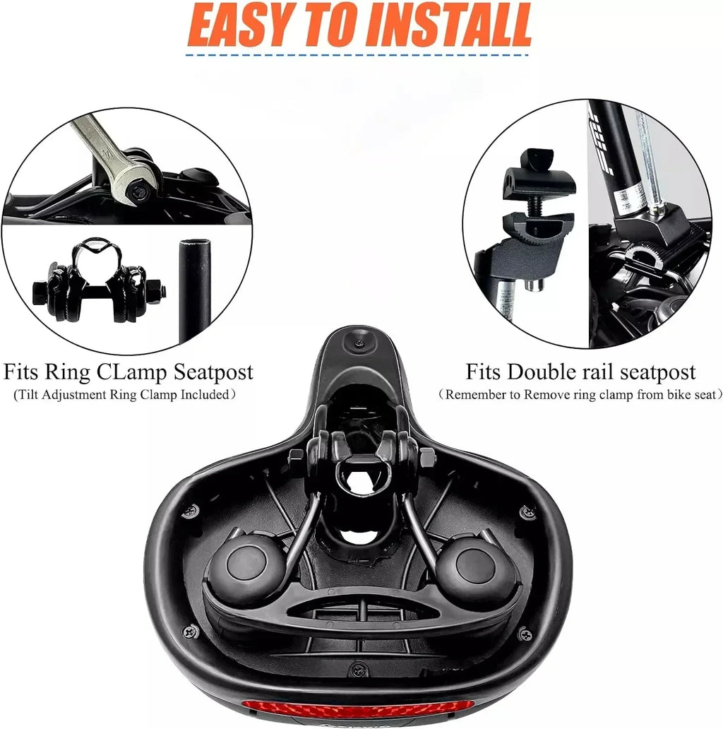 Hollow Breathable Bike Seat Cushion Widened Soft Bicycle Saddle With Taillight for Mountain & Road Cycling