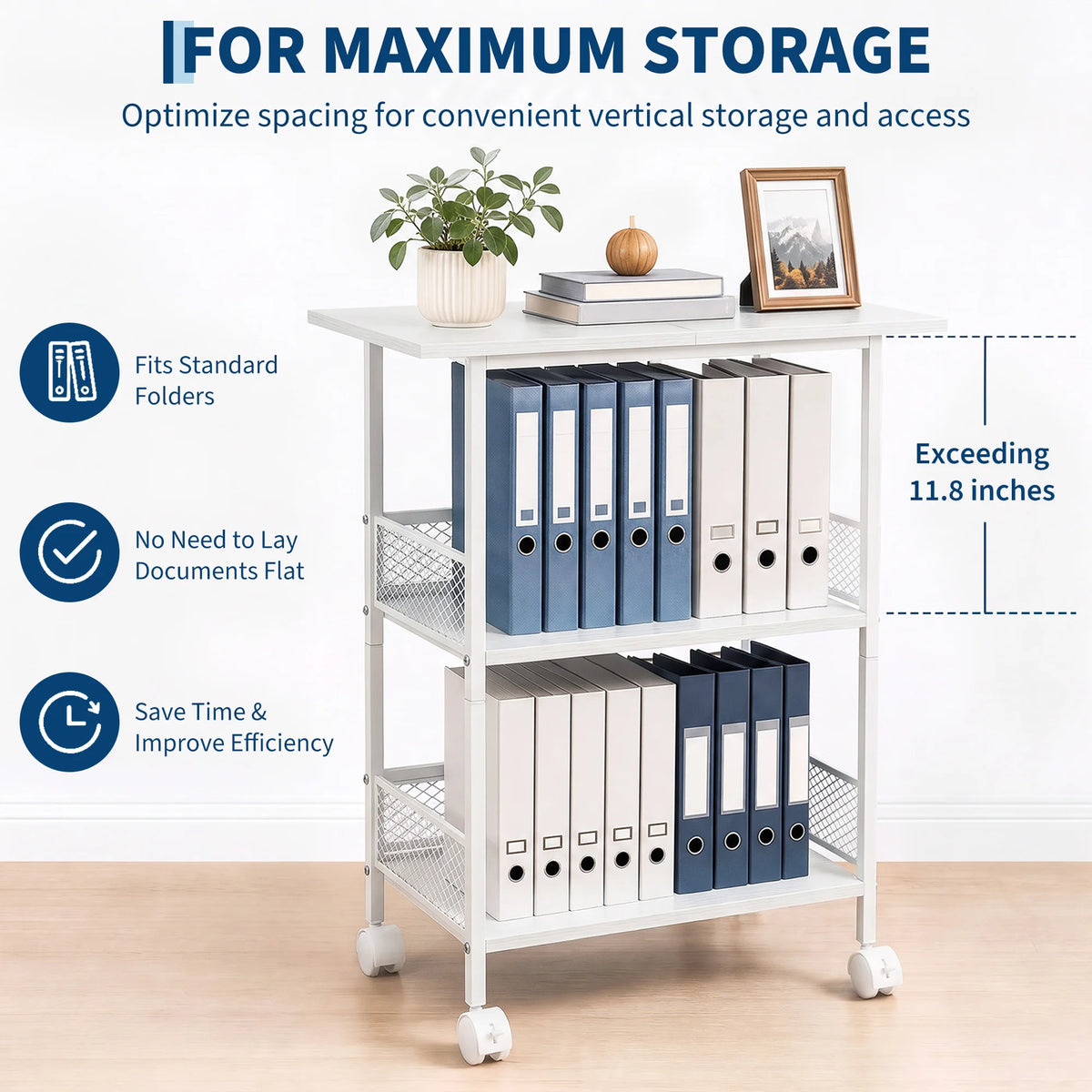 3-Tier Printer Stand with Storage Shelves, Mobile Heavy Duty Rolling Rack on Wheels for Large Printers, Black Industrial MDF and Iron, Home Office
