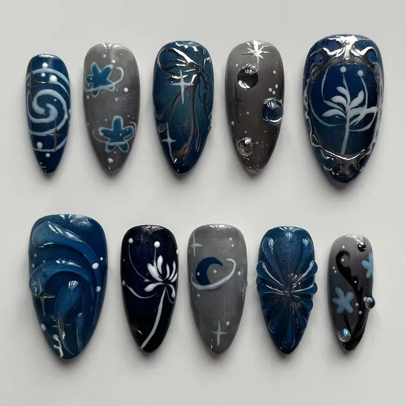 24Pcs Almond Press On Nails, Full Coverage False Nails (Random Style)