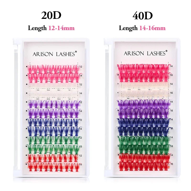 ARISON 12 Rows Mixed Colored Cluster Lashes 20D/40D Festival Halloween Party DIY Segmented Beam Individual Mink Eyelashes