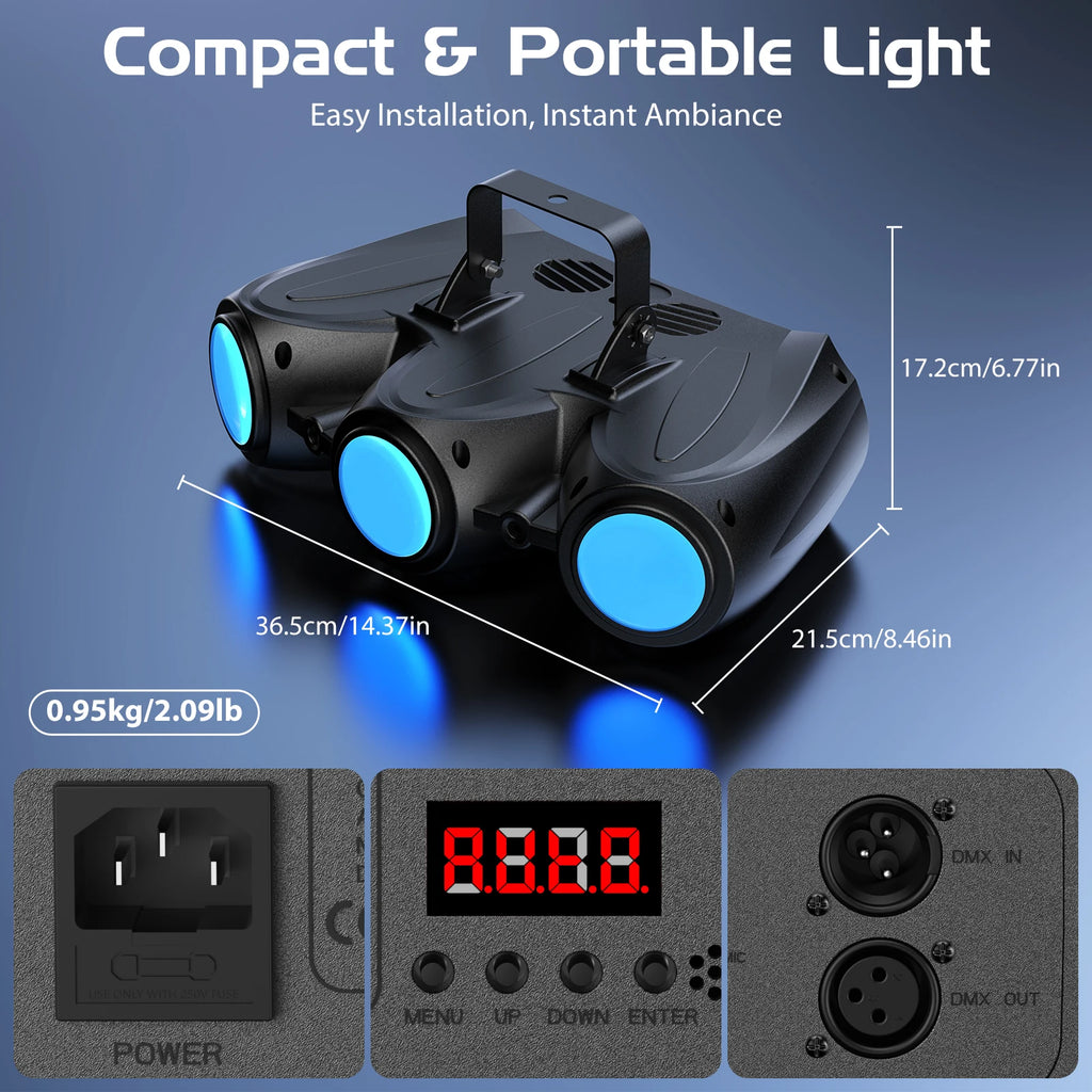 Fieryzeal 2PCS 30W RGBW 192LED Stage Light 3 Heads Airship Projector Lamp DMX512 Patterns Stage Effect Light for DJ Disco Party