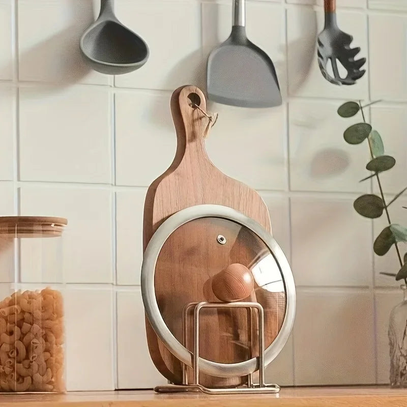 Stainless Steel Pot Lid and Cutting Board Organizer, Space-Saving Kitchen Rack