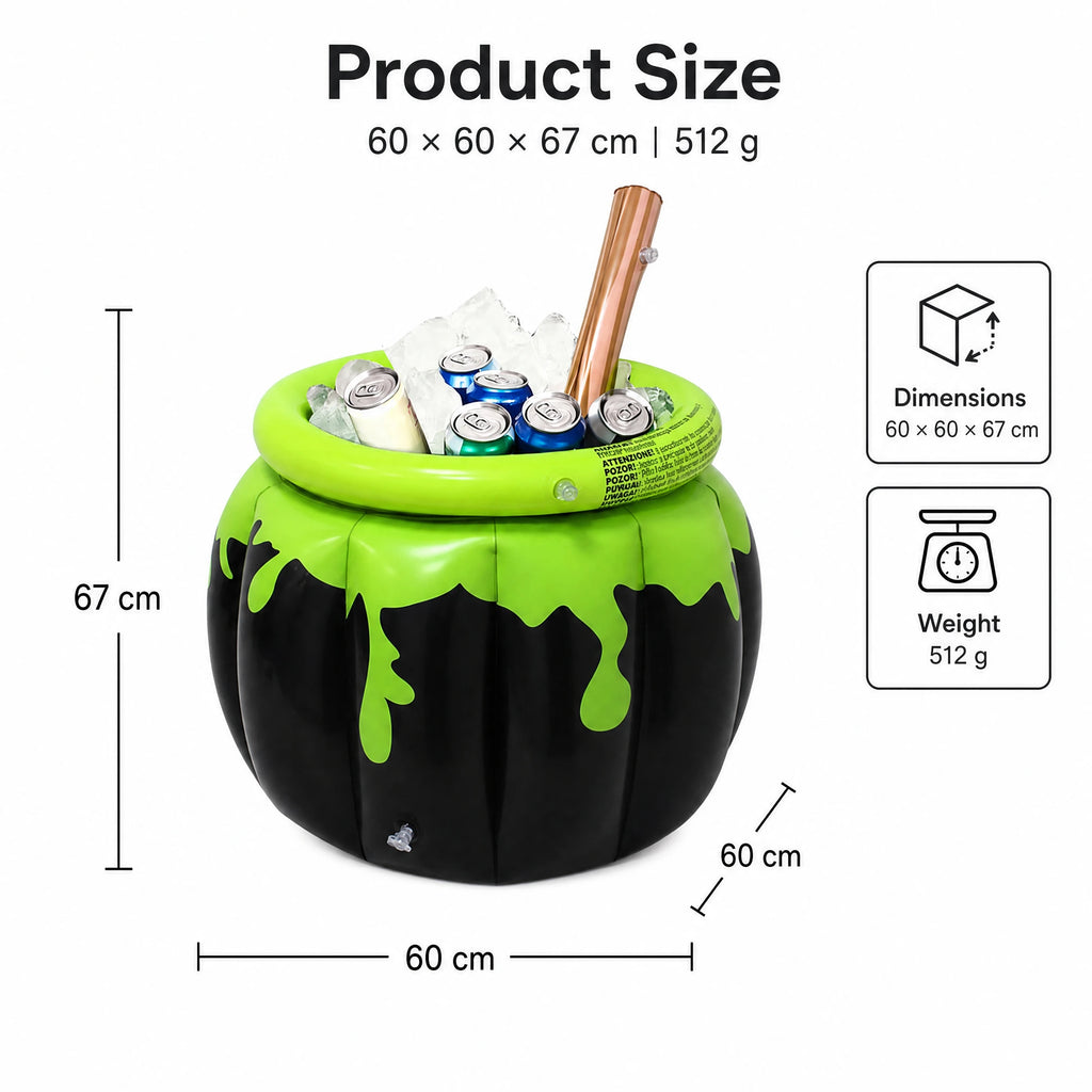 Halloween Inflatable Witch Cauldron Drink Cooler, Party Ice Bucket