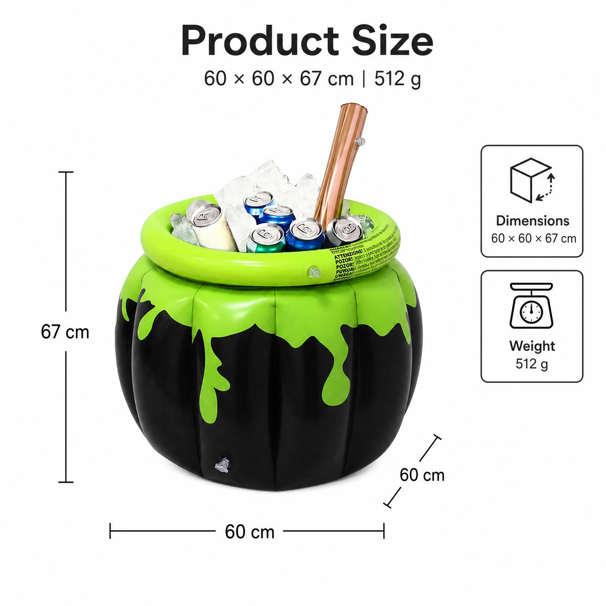Halloween Inflatable Witch Cauldron Drink Cooler, Party Ice Bucket