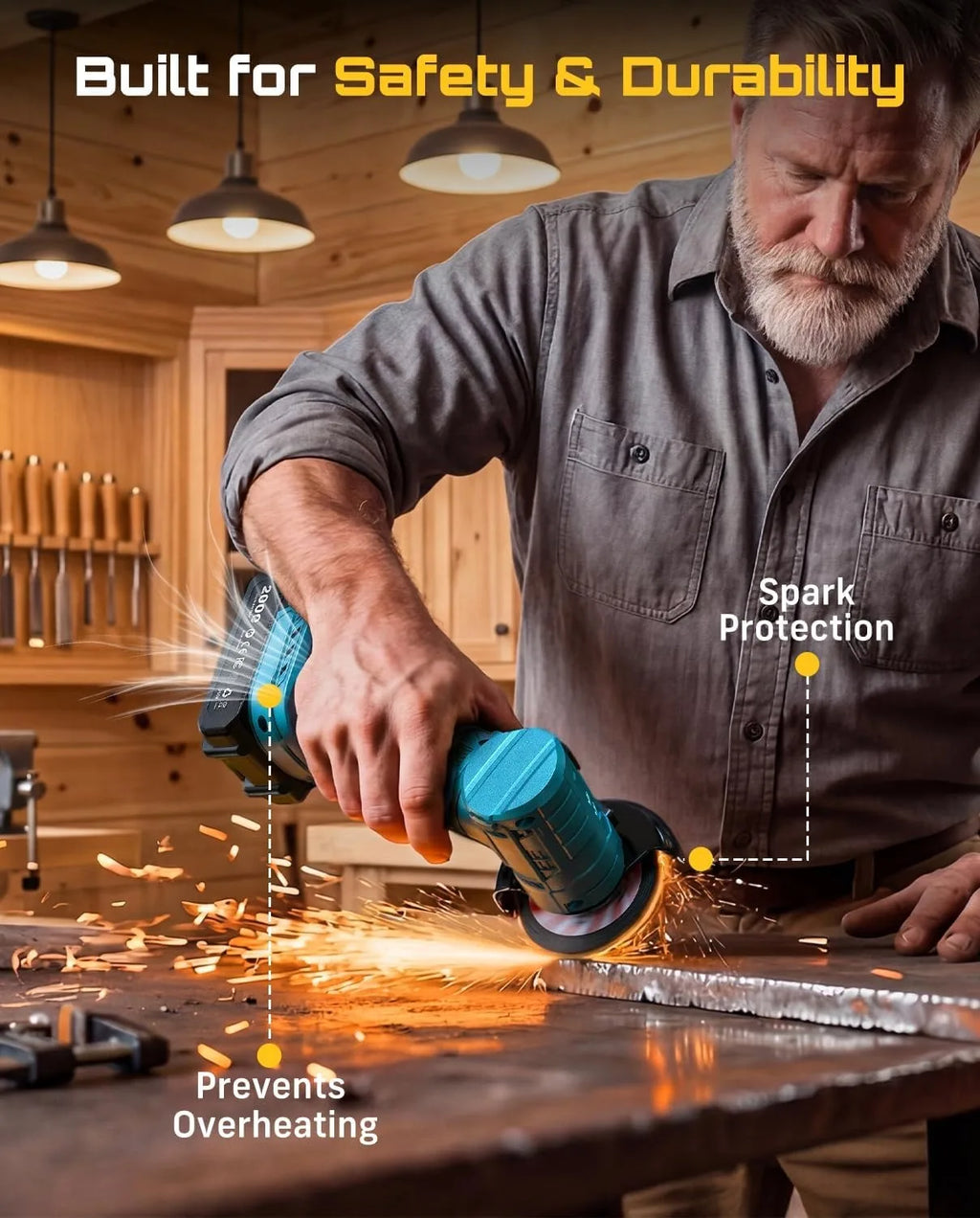 SEESII 3 Inch Brushless Angle Grinder 19000 RPM with 2pcs 21V 2.0Ah Batteries Cordless Mini Angle Grinder 7pcs Cutting Discs 210W Power Electric Grinder Tool for Metal Wood Polishing Rust Removal Repair Tool