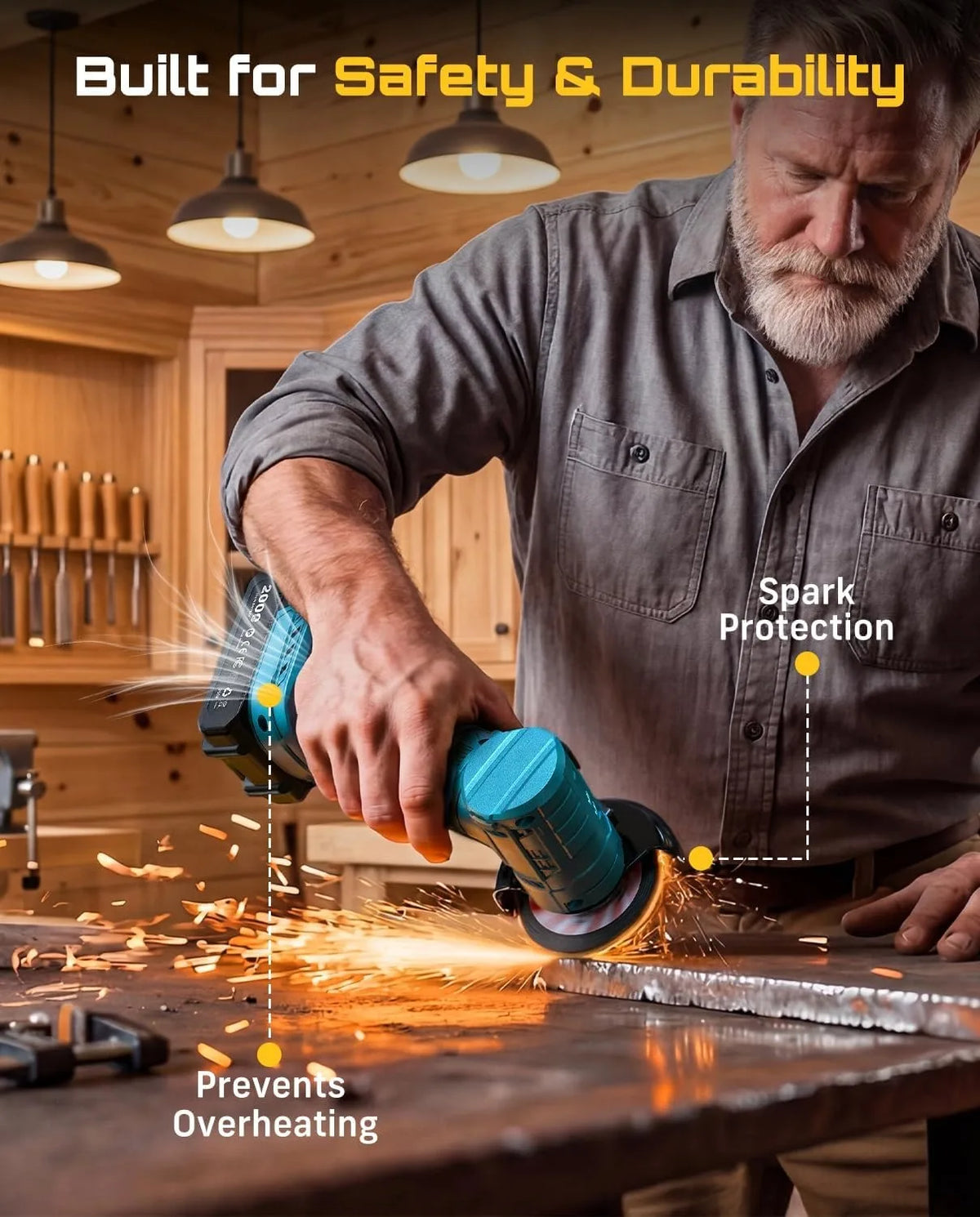 SEESII 3 Inch Brushless Angle Grinder 19000 RPM with 2pcs 21V 2.0Ah Batteries Cordless Mini Angle Grinder 7pcs Cutting Discs 210W Power Electric Grinder Tool for Metal Wood Polishing Rust Removal Repair Tool