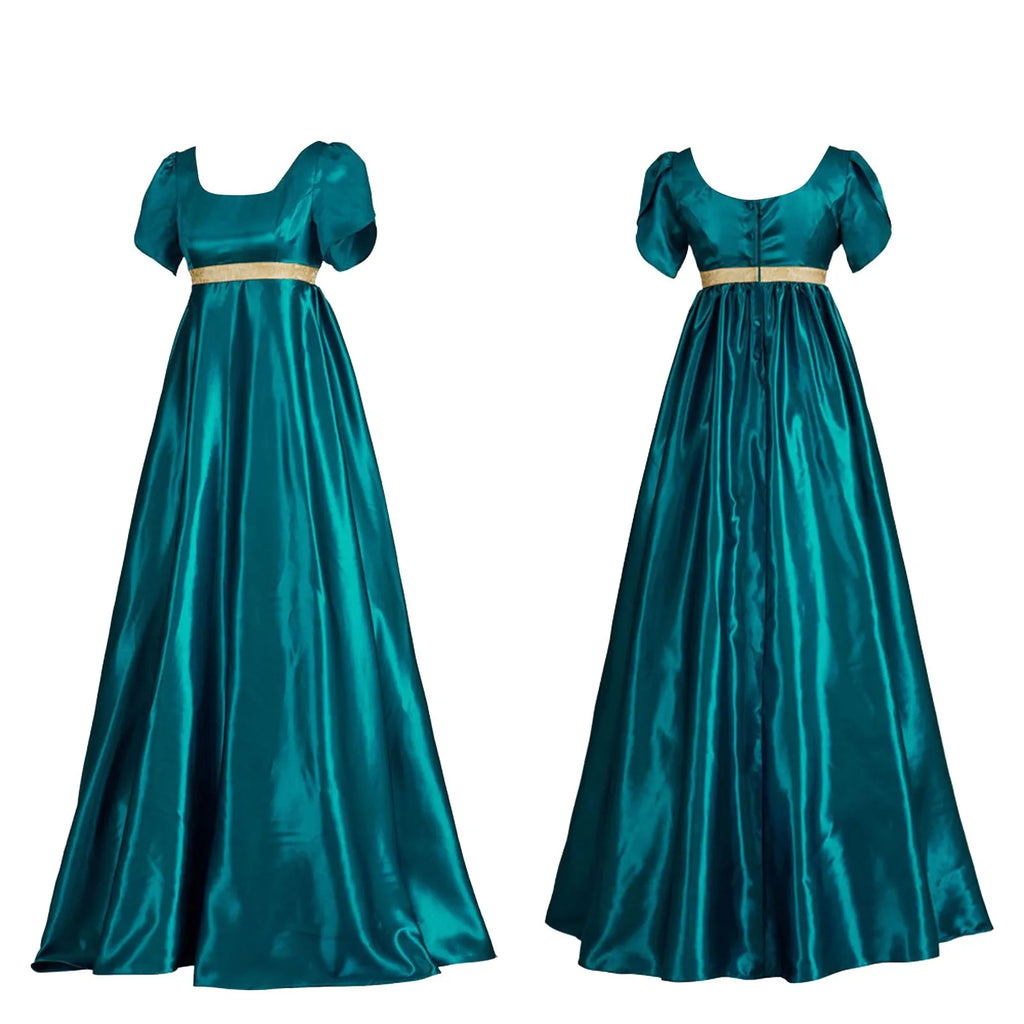 Medieval Vintage Satin Dress Short Sleeve High Waist Dress Renaissance Victoria Empire Dresses Halloween Cosplay Costume Vestido