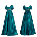 Medieval Vintage Satin Dress Short Sleeve High Waist Dress Renaissance Victoria Empire Dresses Halloween Cosplay Costume Vestido