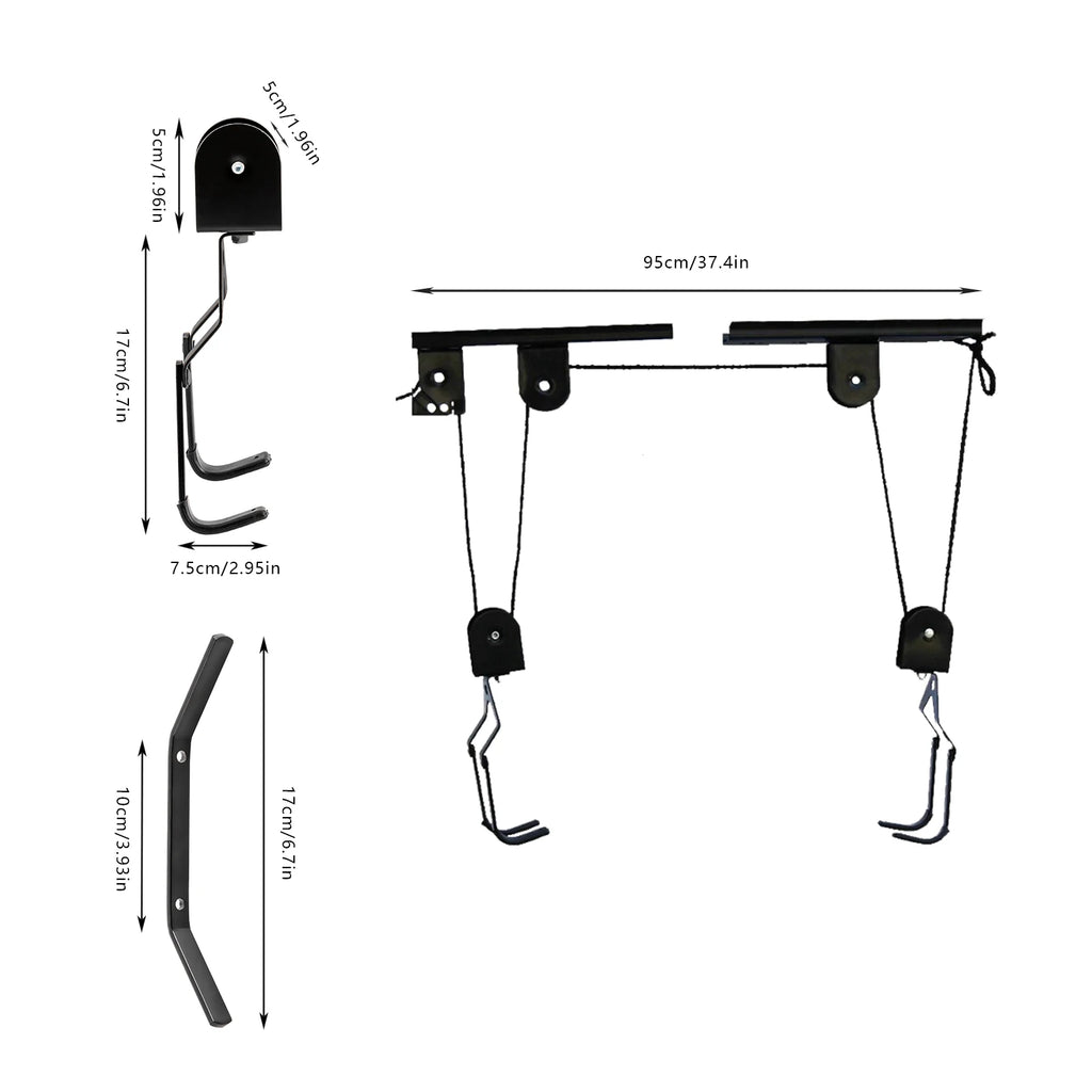 Bike Hoist for Garage Ceiling Mount Pulley System Bike Storage Set Of Bike Hangers for Garage Storage