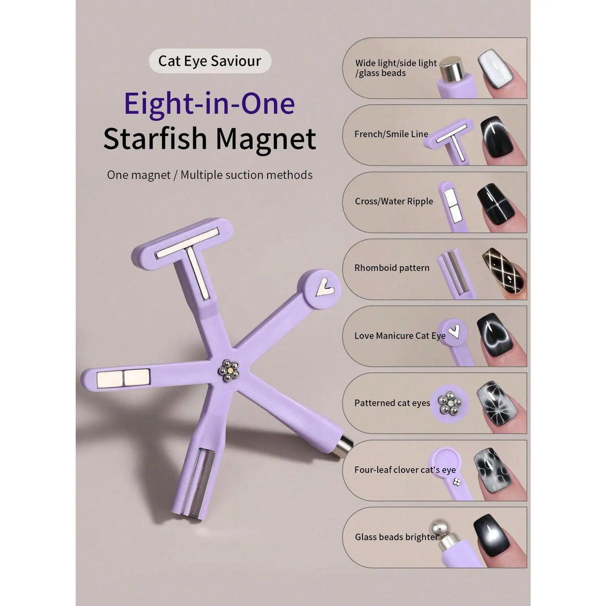 8-in-1 Cat Eye Nail Magnet Set, Strong Magnetic Wands for Gel Nail Art