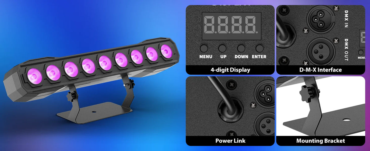 U'King 60W Wall Wash Light Bar 9LEDs RGBW Stage Lights Bar DMX DJ Lights For Church Events Wedding DJ Disco Party Bar Show