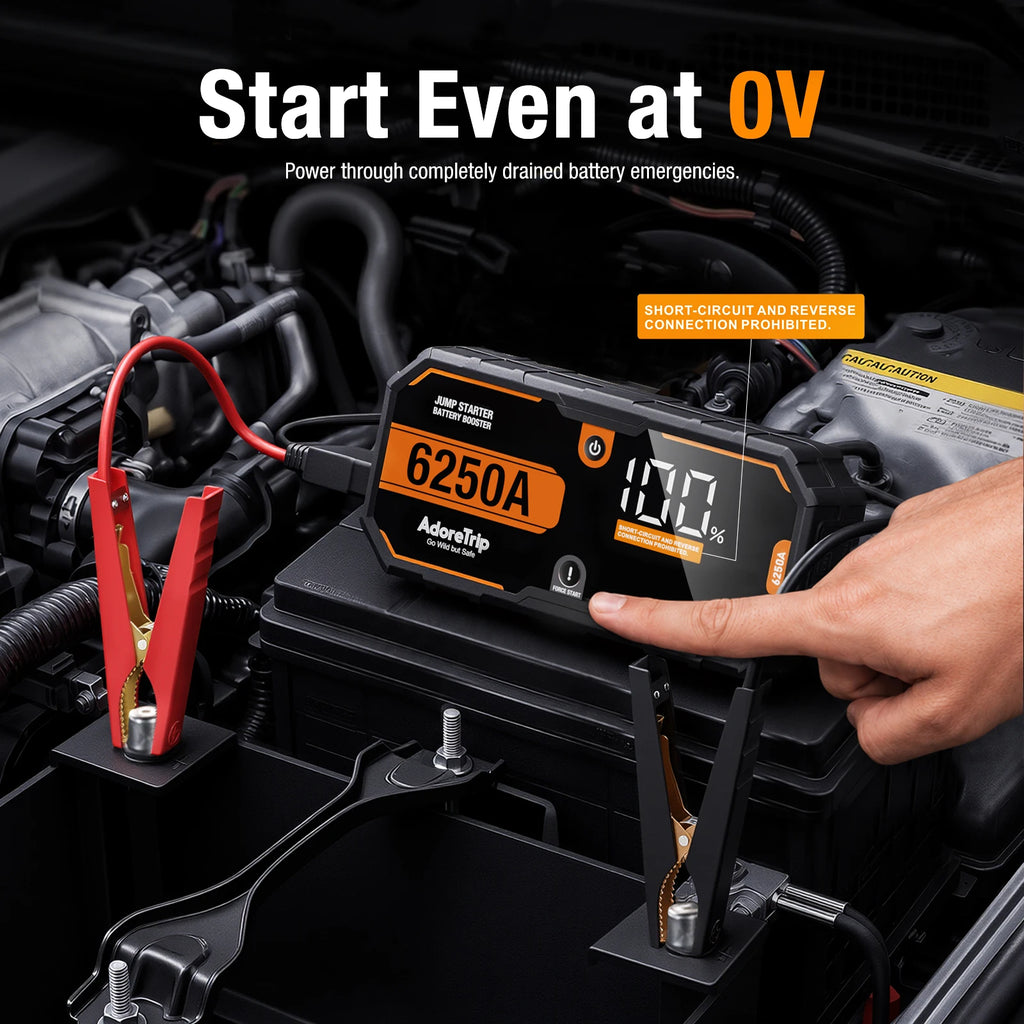 6250A 12V Portable Car Jump Starter Auto Battery Booster Power Bank Emergency Jump Pack Starting Device for 10.0L Gas / 6.5L Diesel Engines