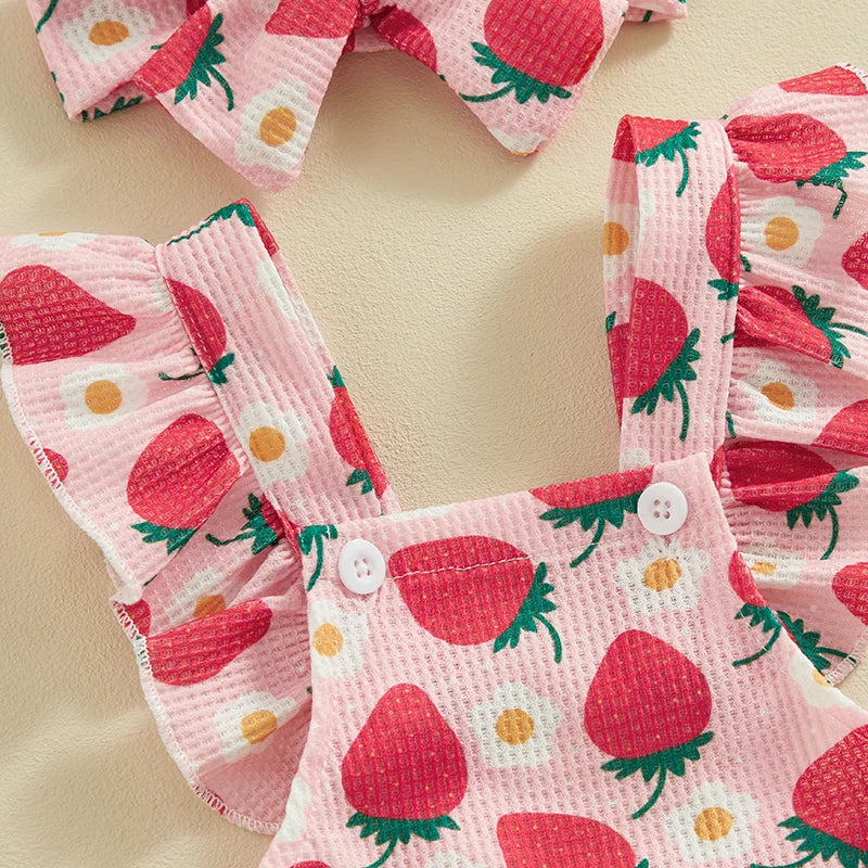 Summer Infant Baby Girls Bodysuit and Headband Flower Print Fly Sleeve Jumpsuit Casual Clothes