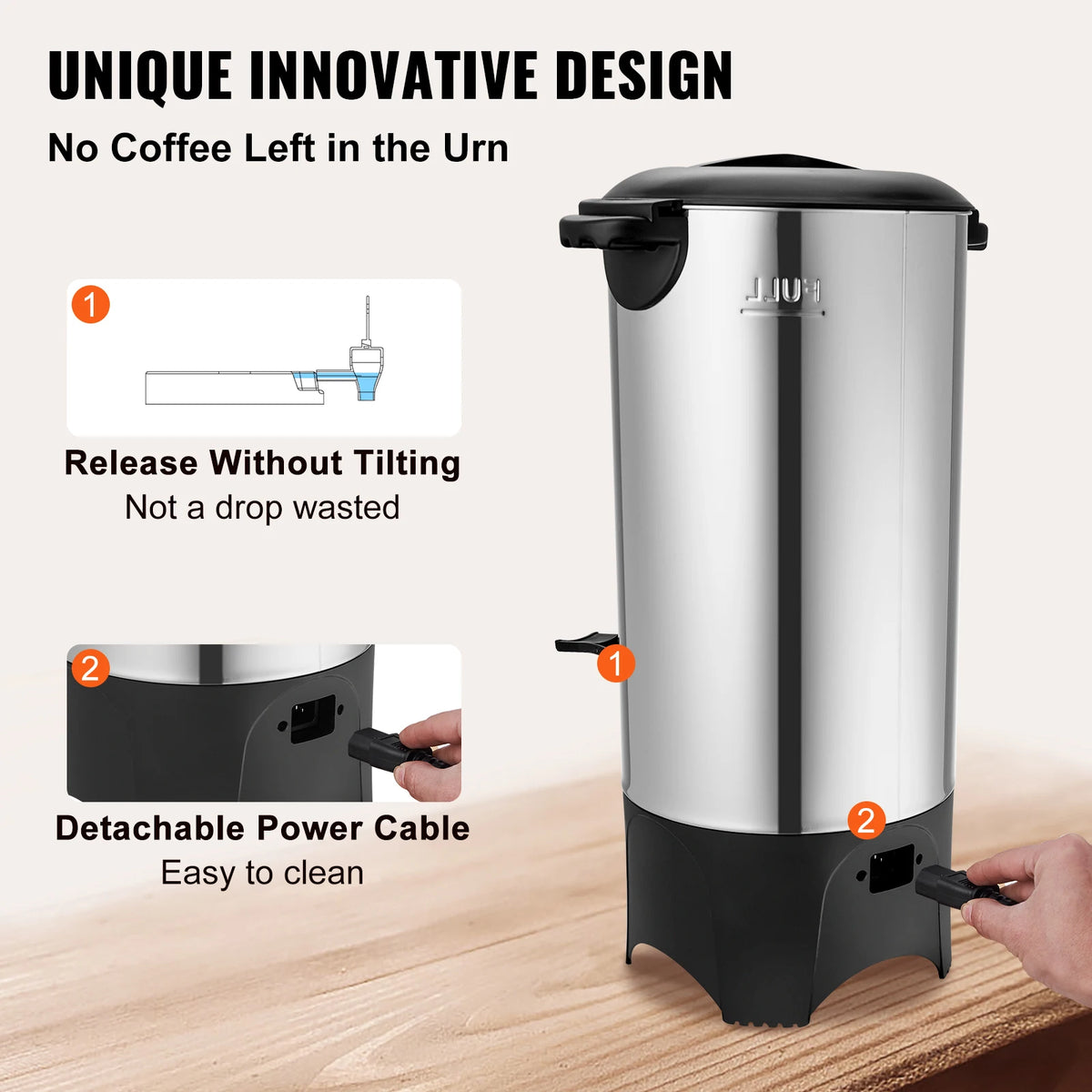 SucceBuy 50 Cups Commercial Coffee Urn Stainless Steel Large Coffee Dispenser 1000W Electric Coffee Maker Urn For Quick Brewing
