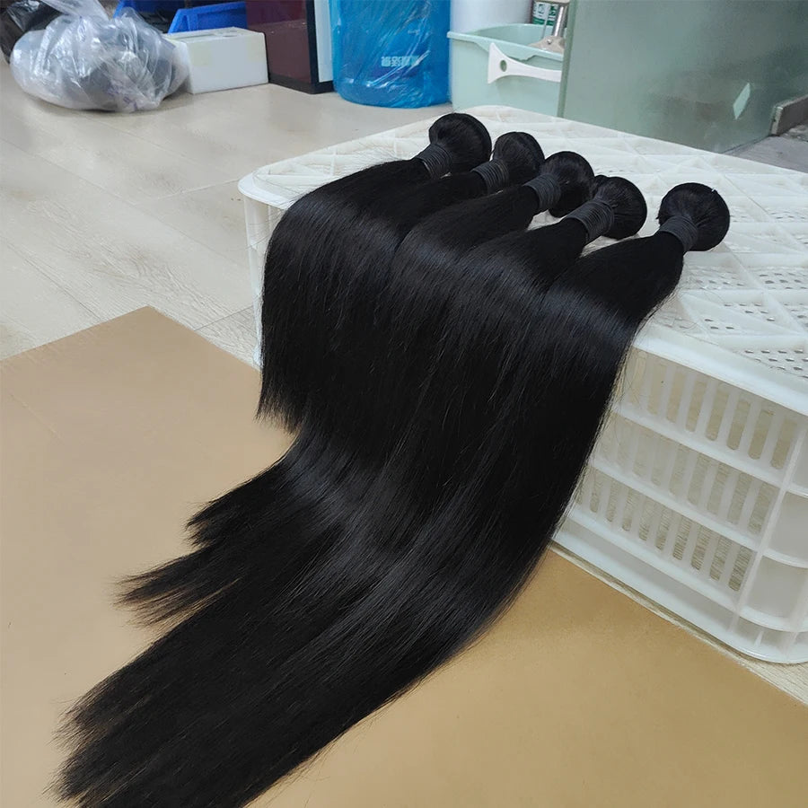 Straight Human Hair Bundles with Lace Closure