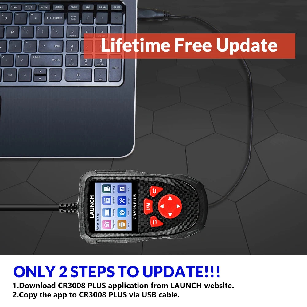 LAUNCH X431 CR3008 PLUS Car Auto OBD2 Diagnostic Tool ARM Scanner DTC Lookup Check Engine Battery Test Lifetime Free Update