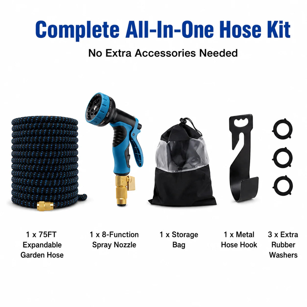 Expandable Retractable Flexible Garden Water Hose With 8 Spray Modes Nozzle Heavy Duty Leak Free Brass Fitting Collapsible Stretch Water Pipe For Yard Plant Irrigation Car Wash Pet Shower Balcony Patio Camping Outdoor Househo