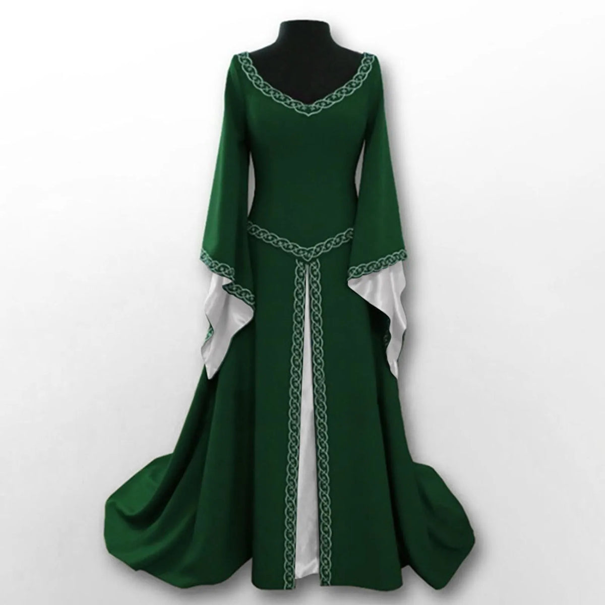 Medieval Vintage Long Dress, Flare Sleeve V Neck Floor Length Gown for Vampire Cosplay and Halloween Costumes