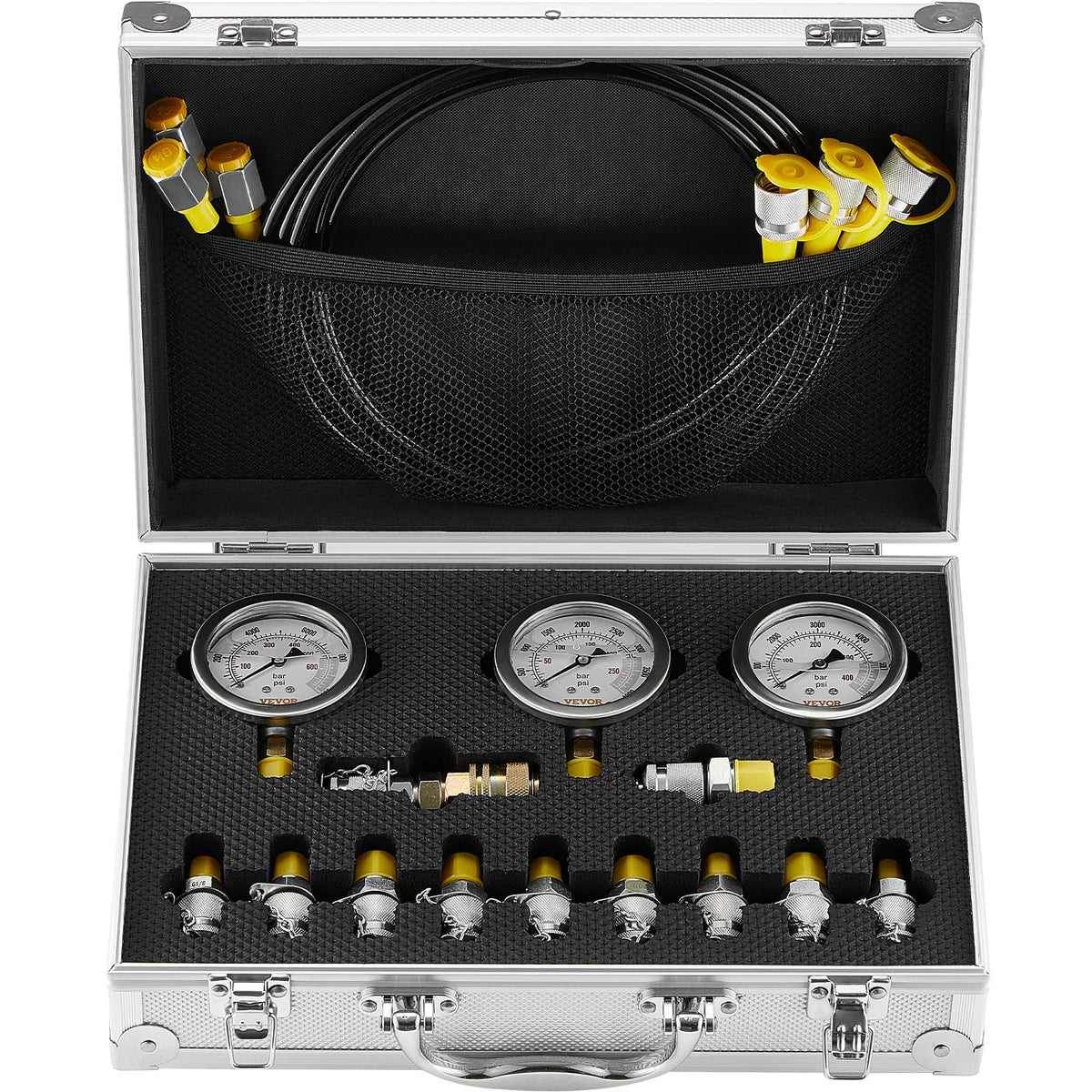 Hydraulic Pressure Test Kit with Gauges and Carrying Case for Excavators and Tractors