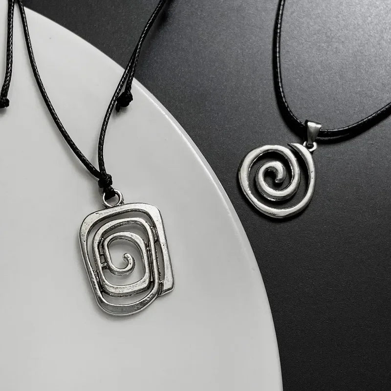 Vintage Spiral Vortex Pendant Necklace Hand-woven Leather Rope Necklace for Women Boho Goth Necklace Fashion 2026 Y2K Jewelry