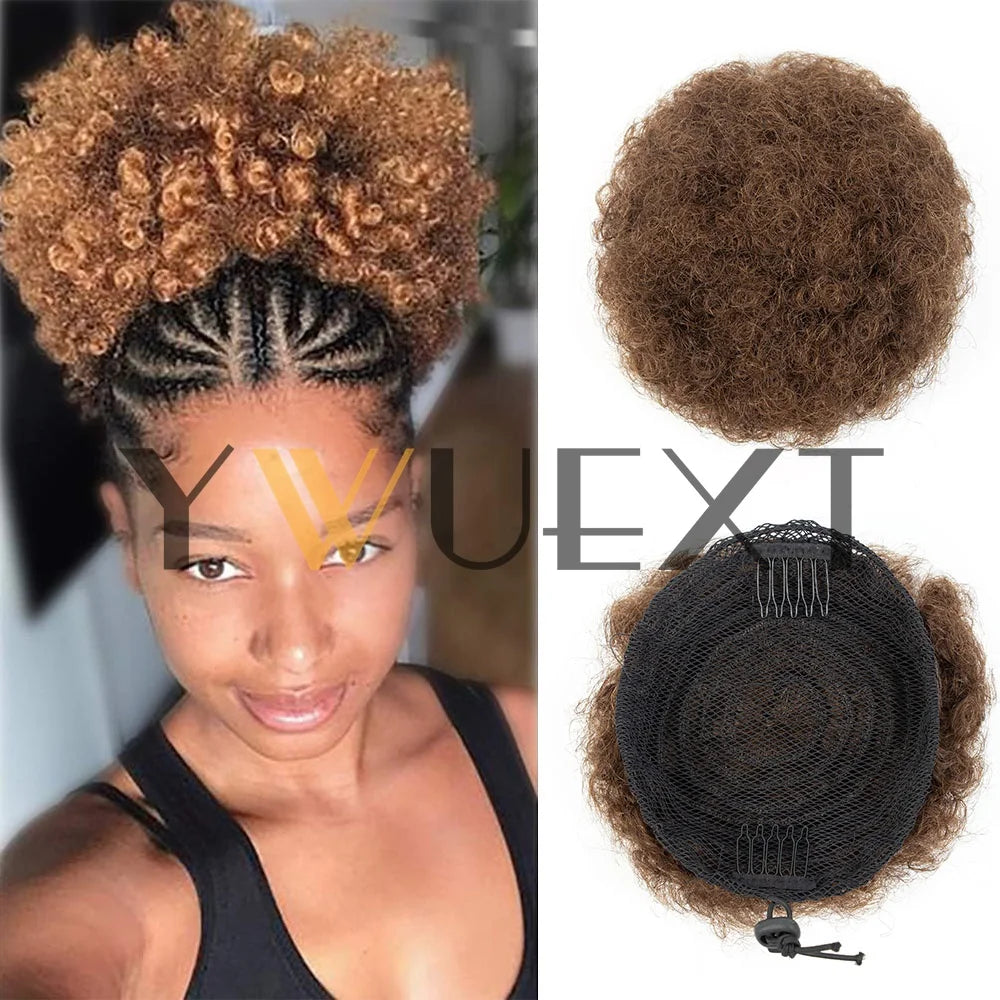 Kinky Curly Afro Puff Drawstring Ponytail, Human Hair