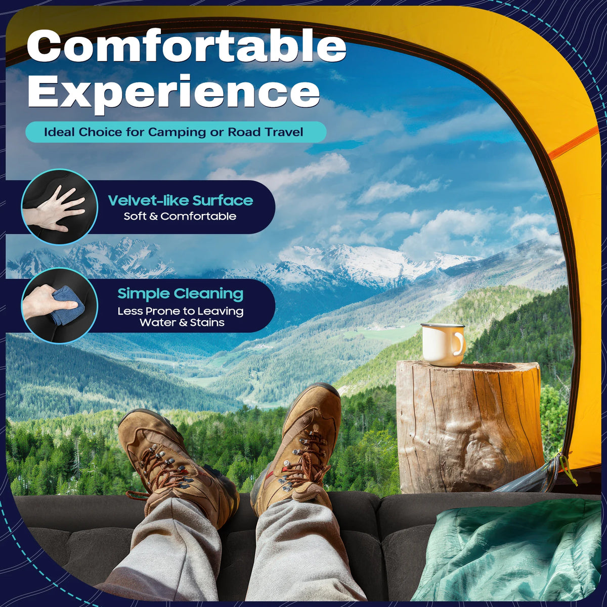Inflatable Car Back Seat Air Mattress, Foldable Flocked Travel Bed with Pump