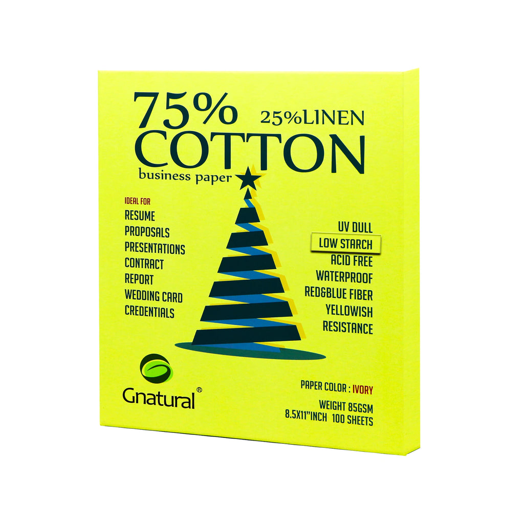 85gsm, US 75% Cotton 25% Linen Paper, Letter Size 216*279mm, Ivory Color, Visible Fiber, Low-Starch, Waterproof, 100 Sheets, MLY
