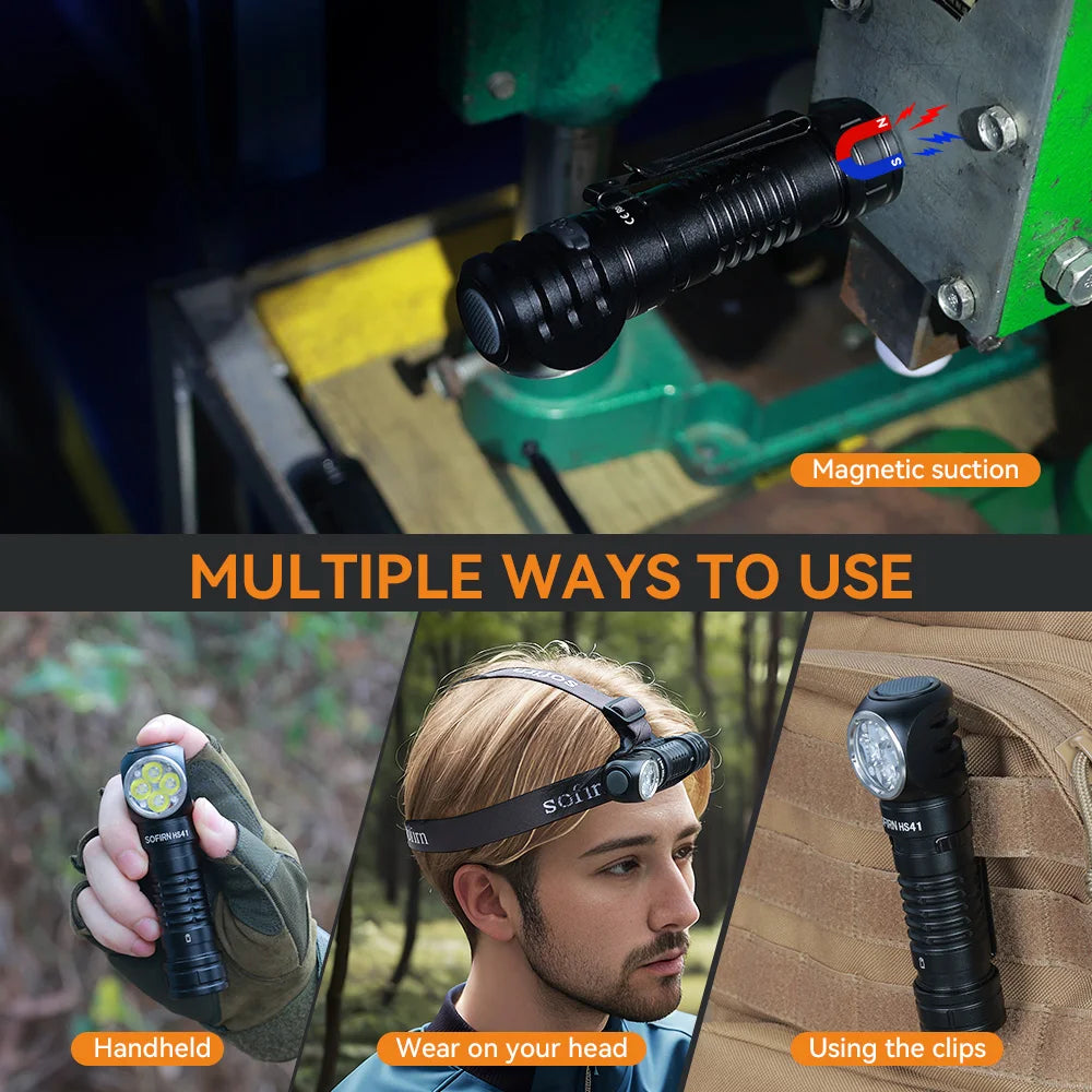 Sofirn HS41 4000 Lumen Rechargeable Headlamp, USB-C 21700 LED with Magnetic Tail