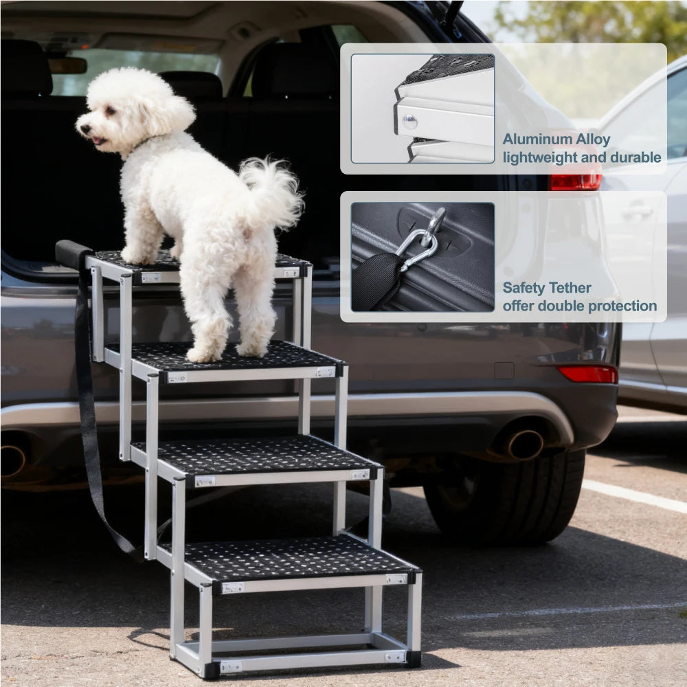 Lightweight Sturdy Foldable Dog Ramp Reinforced Non-Slip Pet Dog Stairs 250lbs Heavy Duty Load Capacity Portable Pet Access Ladder for Cars SUVs