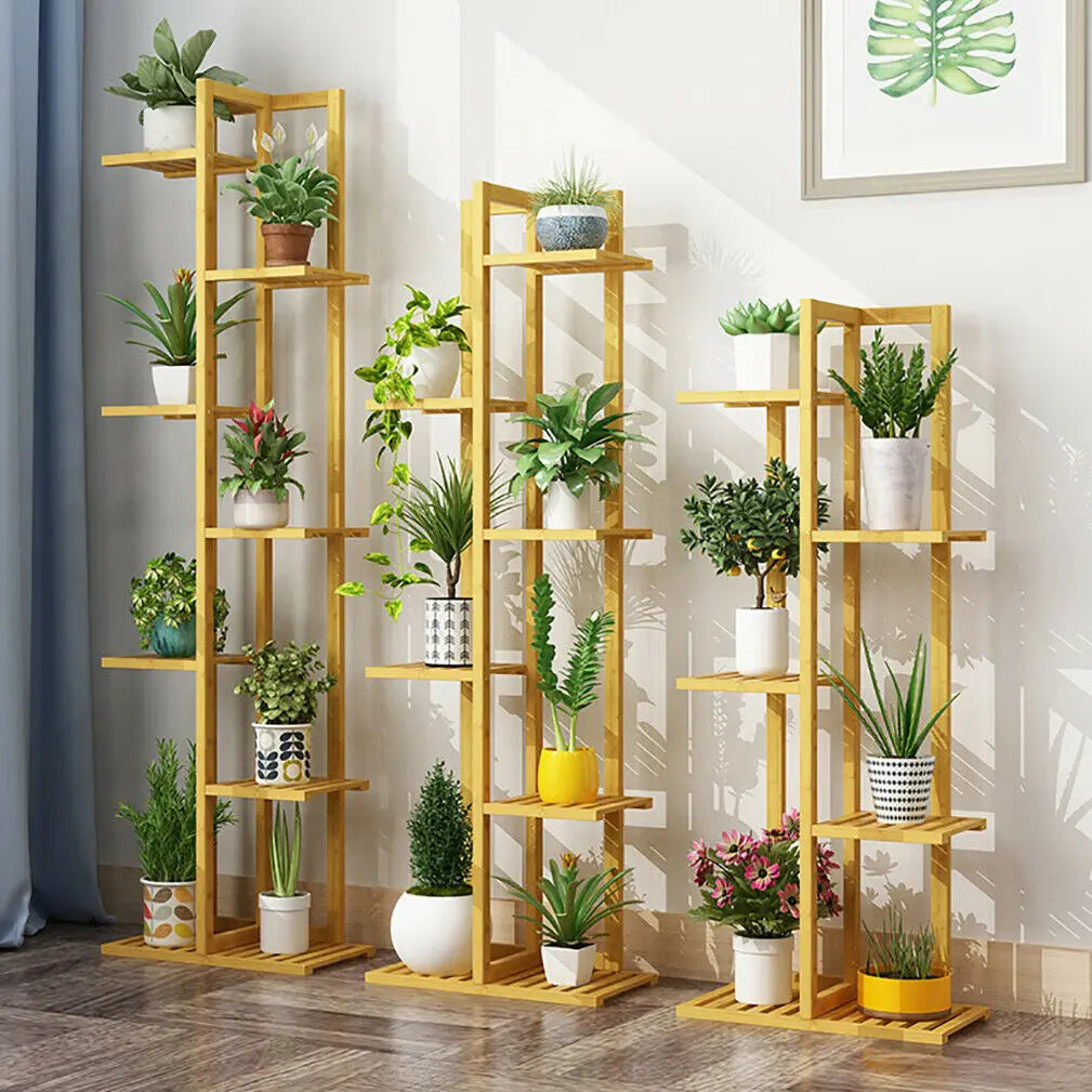 Bamboo Plant Stand, 6/7-Pot Vertical Corner Flower Shelf for Indoor and Outdoor