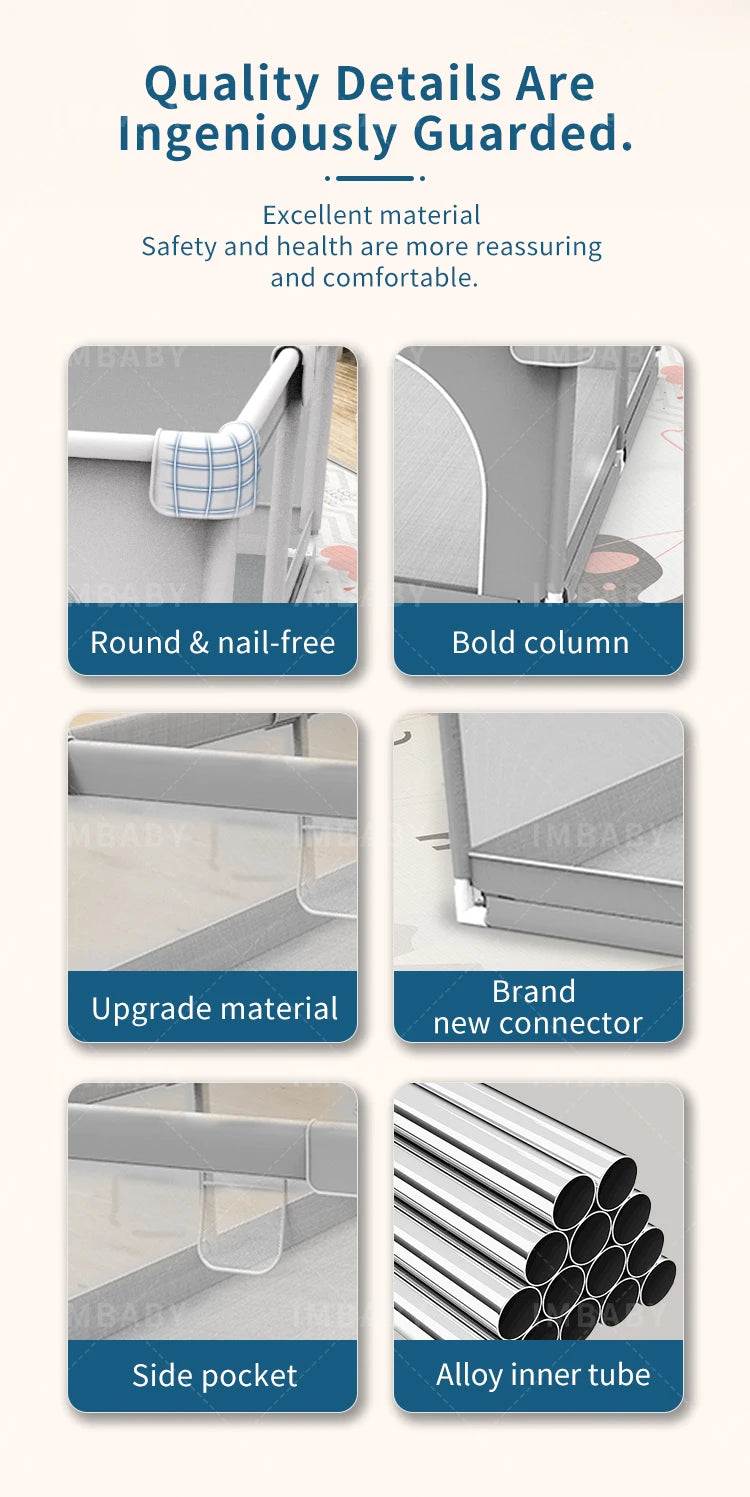 Baby Playpen with Safety Gate, Large Indoor Play Yard Fence for Toddlers, Light Gray