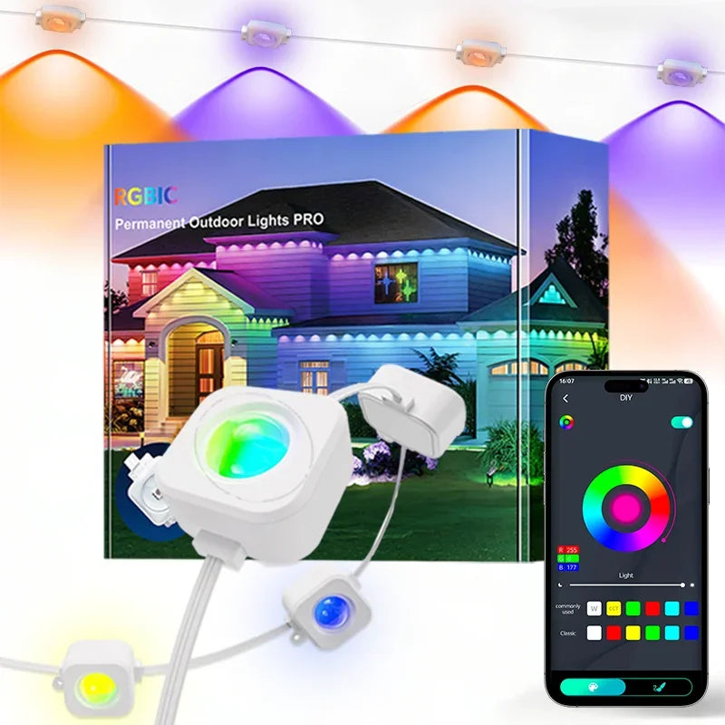 Permanent Outdoor Lights Smart Eave Lights DIY Color Changing Music Sync Dynamic Waterproof for Roof Party Garden Decor