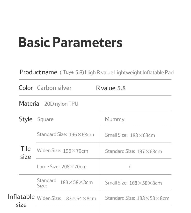 Naturehike Inflatable Mat Ultralight 5.8 High R Value Warm Sleeping Pad Portable Outdoor Camping Tent Single Moisture-proof Mats