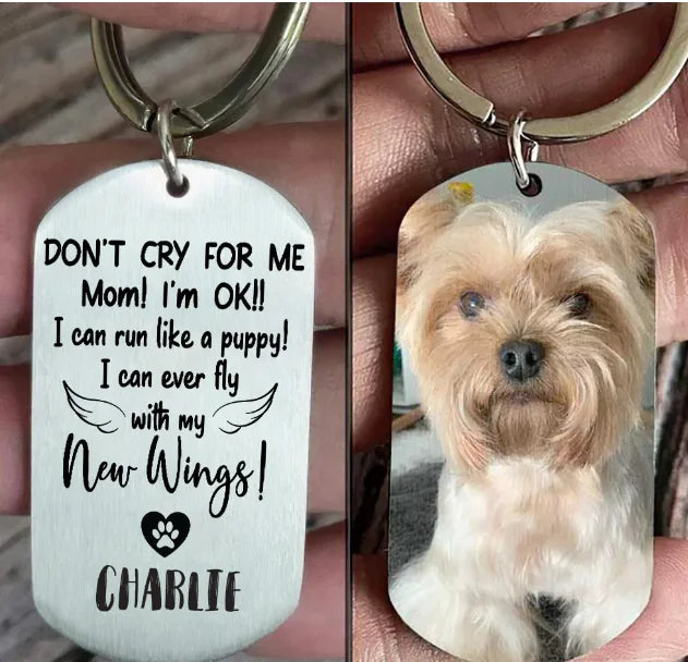 Personalized Pet Photo Necklace or Keychain, Engraved Custom Dog and Cat Memorial Pendant
