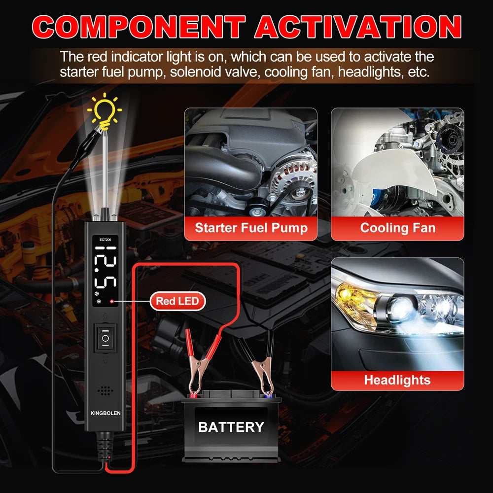 2026 KINGBOLEN ECT200 Automotive Electrical Circuit Tester, 12V 24V Car VoltageTest Power Probe Tester with 16.5FT Cable