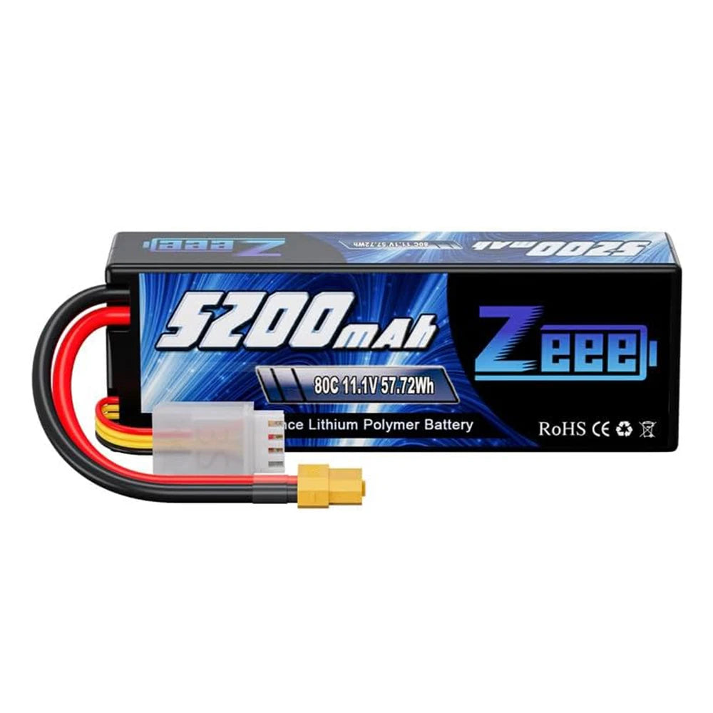 Zeee 11.1V 80C 5200mAh 3S Lipo Battery with Deans Plug Hardcase Battery for RC Car Boat Truck Helicopter Airplane Racing Models