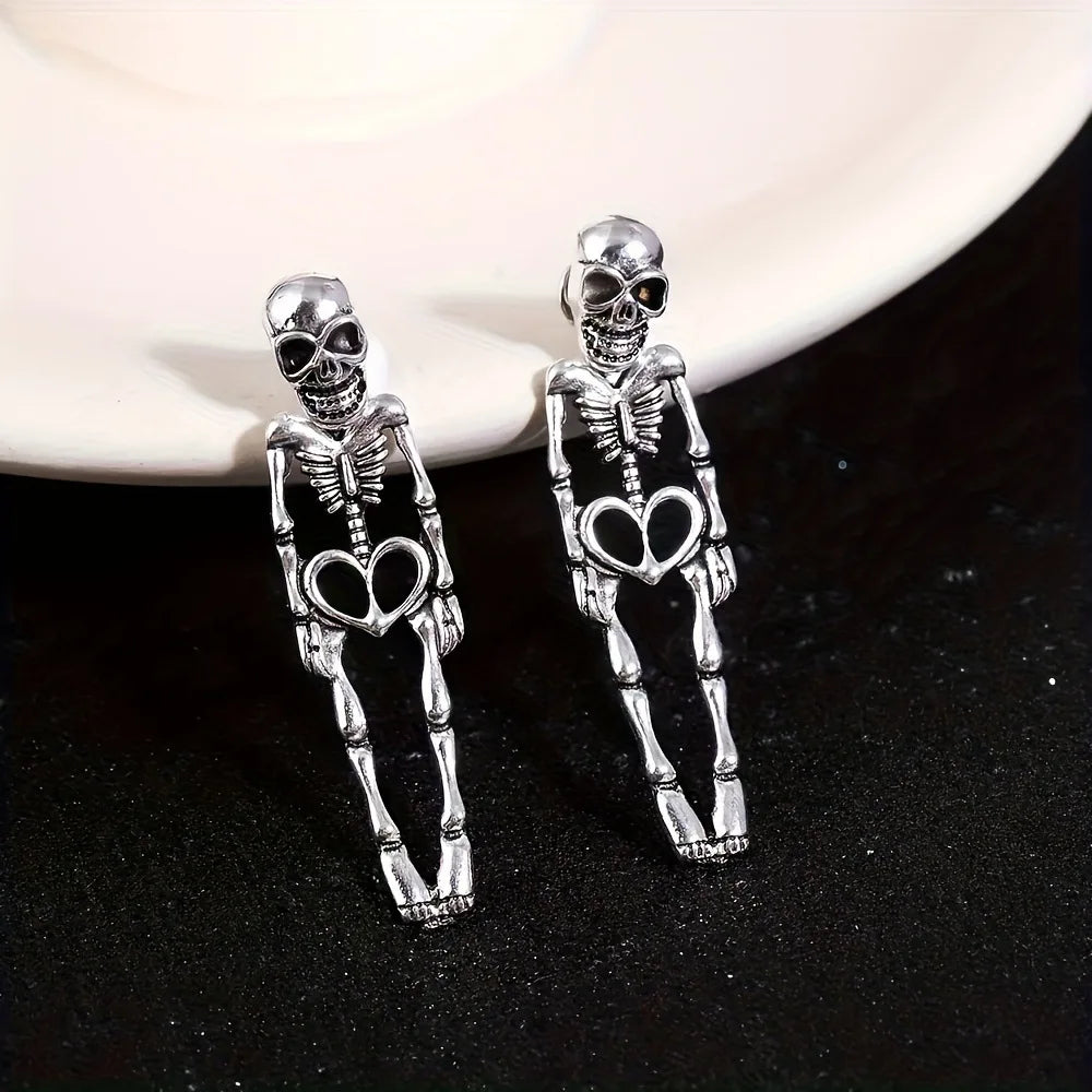 Punk Halloween Earrings for Women, Spooky Skull and Skeleton Dangle Drop Earrings