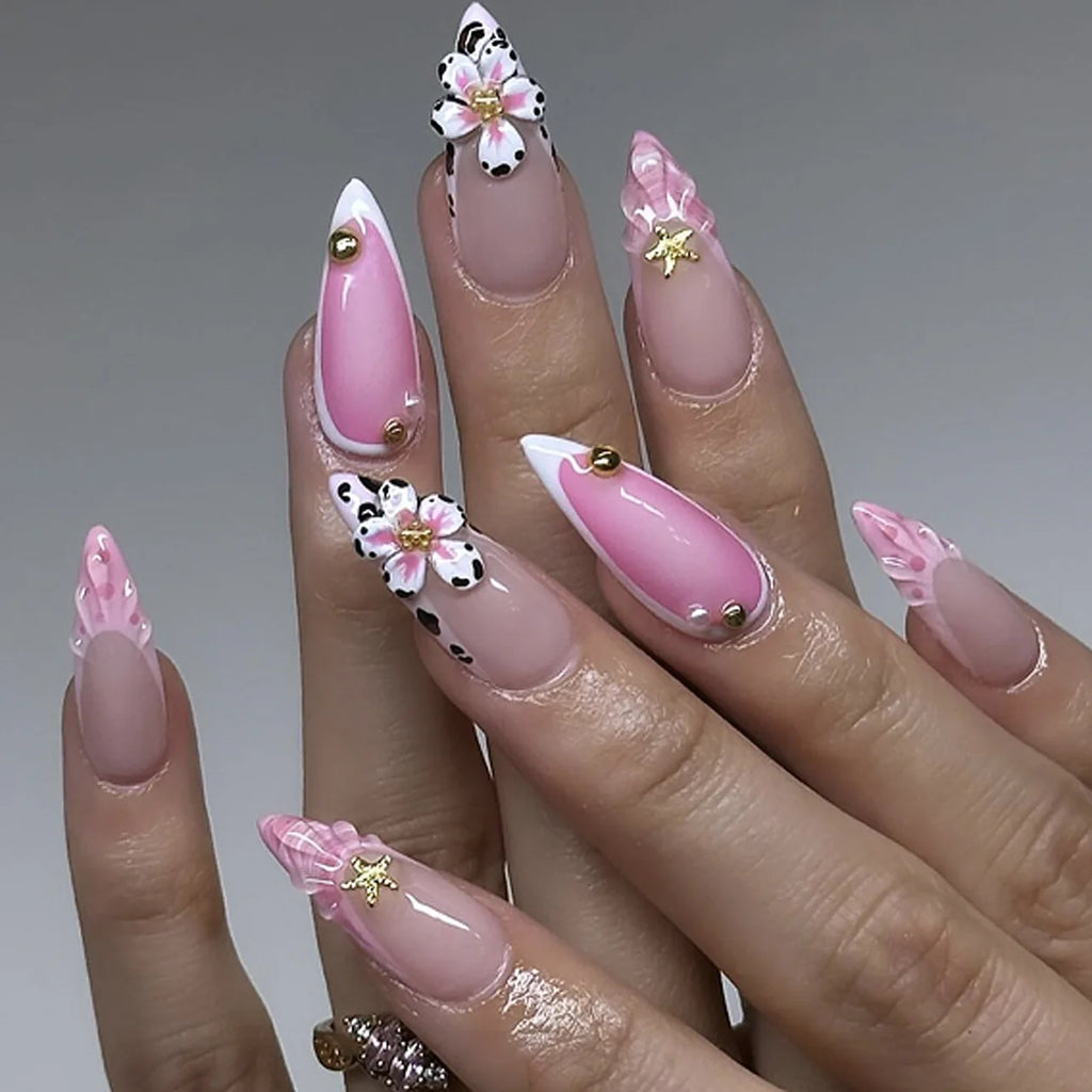 24Pcs Almond Press On Nails, Full Coverage False Nails (Random Style)