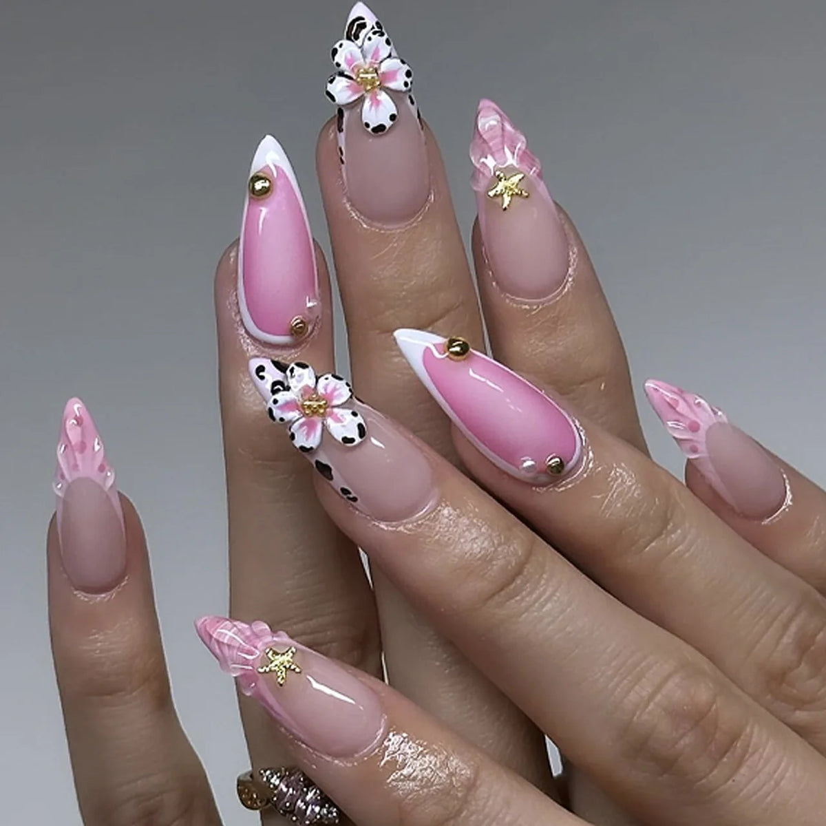24Pcs Almond Press On Nails, Full Coverage False Nails (Random Style)