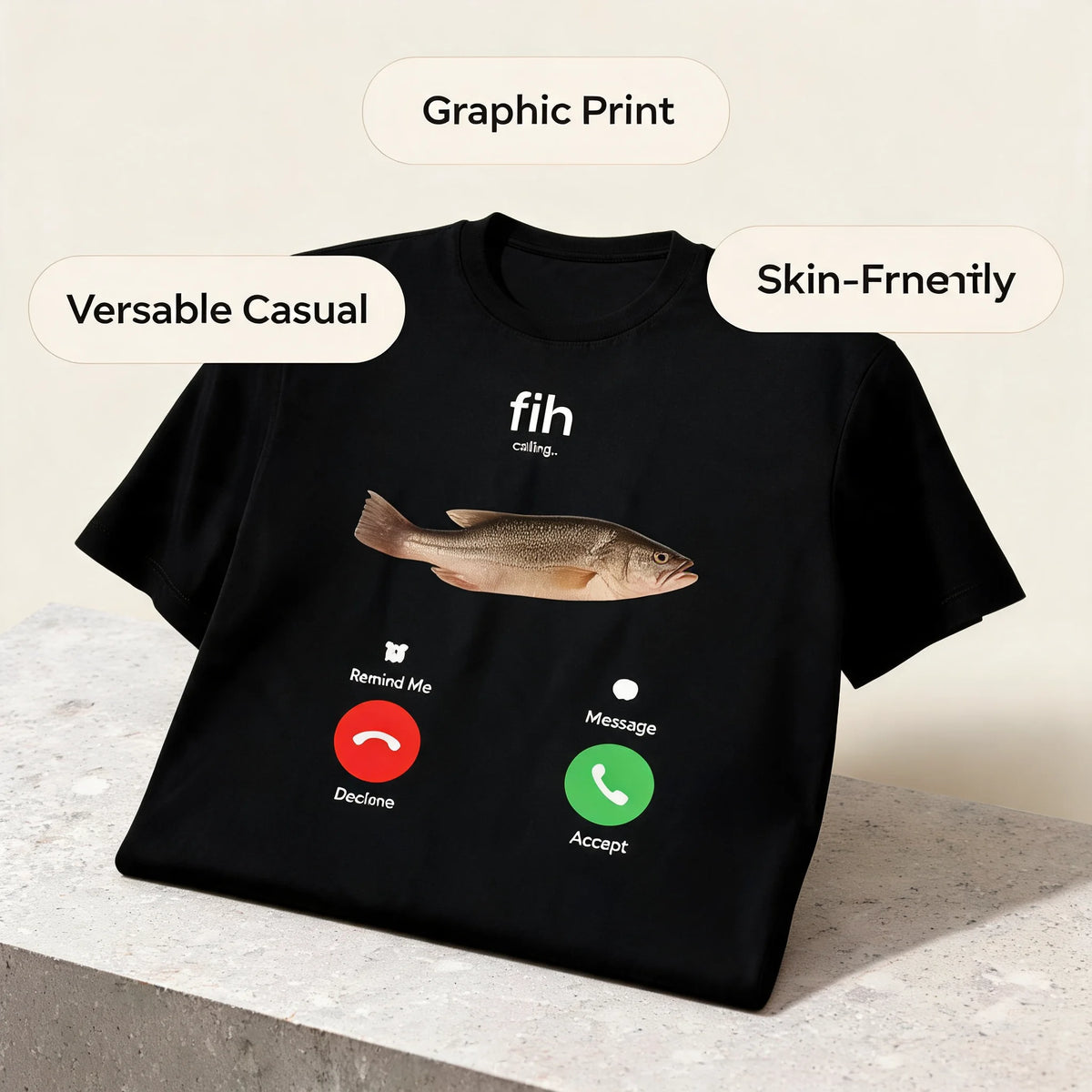 "Fish Calling" Funny Fishing T-Shirt, Men's 100% Cotton Casual Graphic Tee