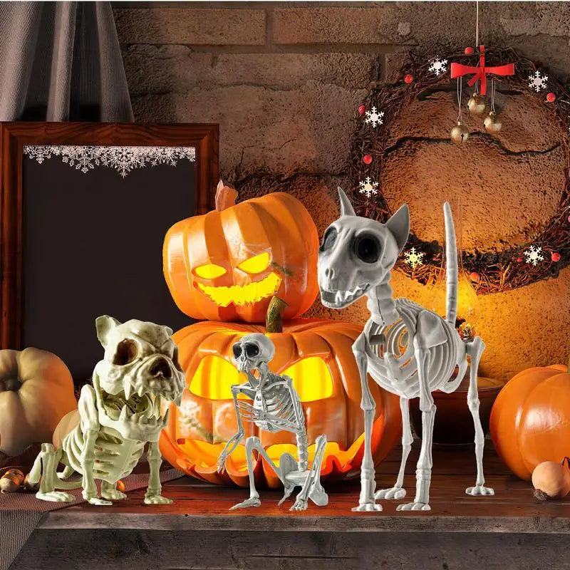 Halloween Skeleton Hound Statue, Spooky Animal Skeleton Decor