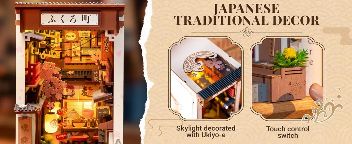 Sakura Wine Alley DIY Booknook with Lights DIY Miniature Dolls House Kit 3D Wooden Puzzle Bookend Bookshelf Decor Gift