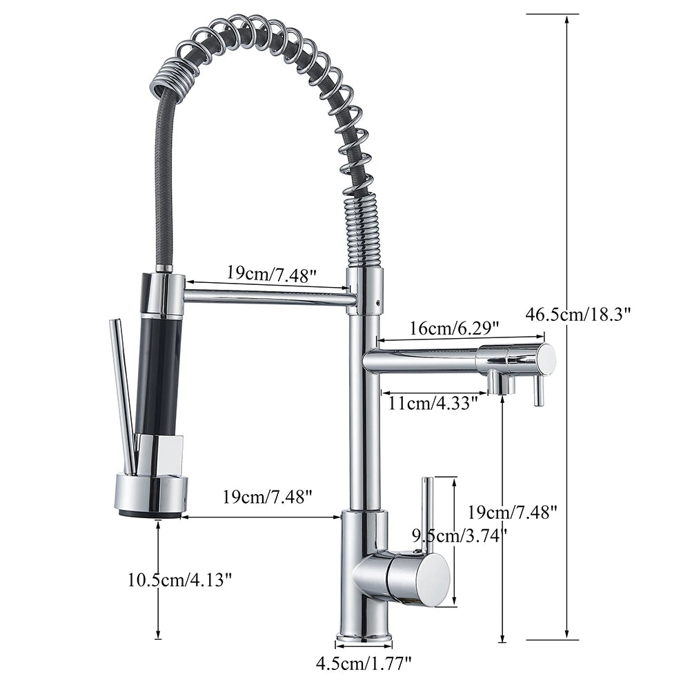 Pull-Down Chrome Kitchen Faucet with Dual Swivel Spout, Hot and Cold Deck-Mount Mixer