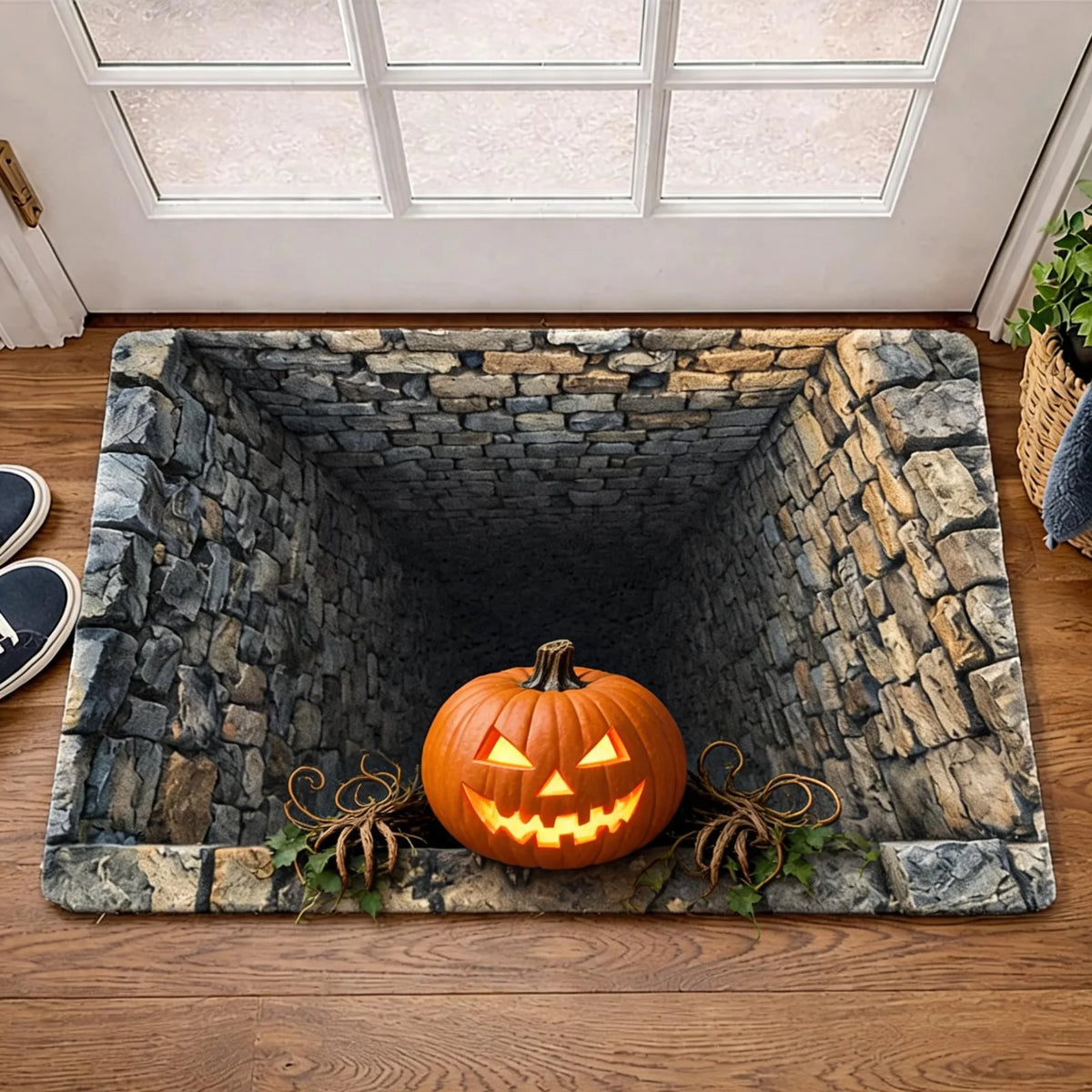 Halloween 3D Illusion Skeleton Pit Door Mat