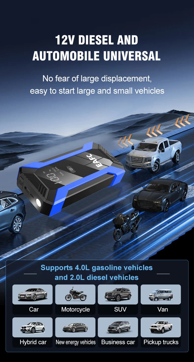 2026 Car Jump Starter 2000A/1200A Car Battery Charger Emergency Power Bank Booster for 12V Petrol Diesel Vehicles Starting