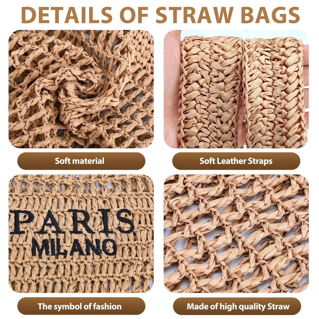 Handmade Woven Straw Beach Tote Bag
