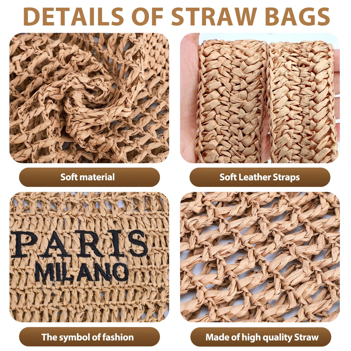 Handmade Woven Straw Beach Tote Bag