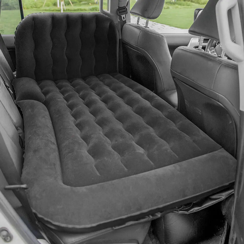Inflatable Car Back Seat Air Mattress, Foldable Flocked Travel Bed with Pump