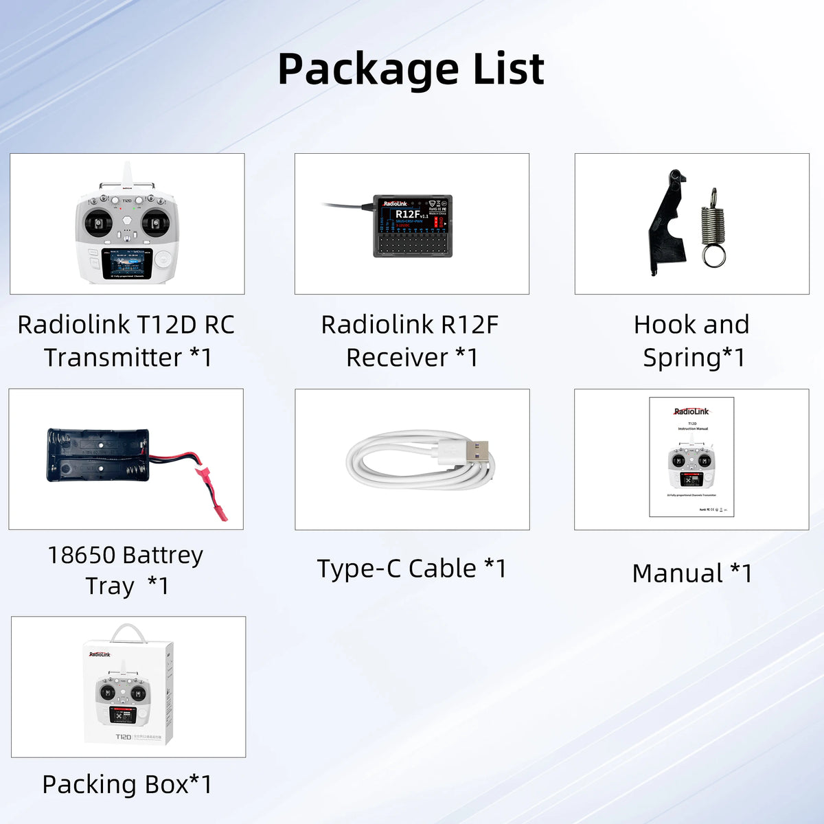 RadioLink T12D JR Module 12CH 2.4GHz RC Transmitter & R12F 8 Programmable Mix FHSS 50 Models 4KM for FPV Fixed Drone Car Boat