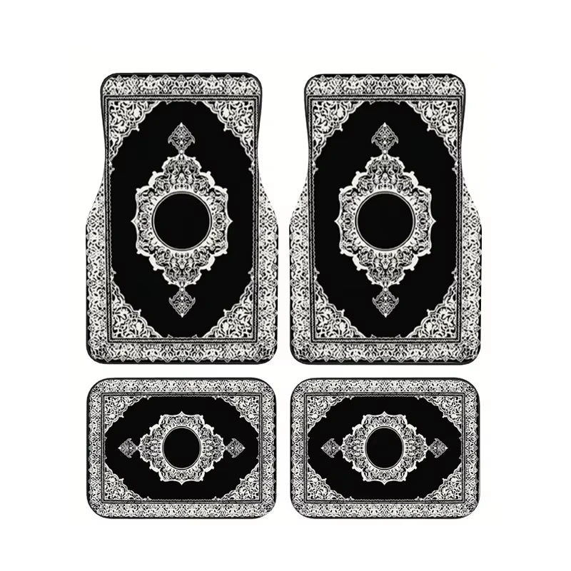 Red Bohemian Paisley Car Floor Mats, 4-Piece Universal Anti-Slip Auto Carpet Set